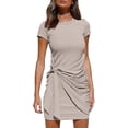thumbnail image 1 of Robe T-Shirt d'Été pour Femmes Manches Courtes Décontractées 2021 Col Rond Moulante Froncée Ceinture Mini Robes, 1 of 4
