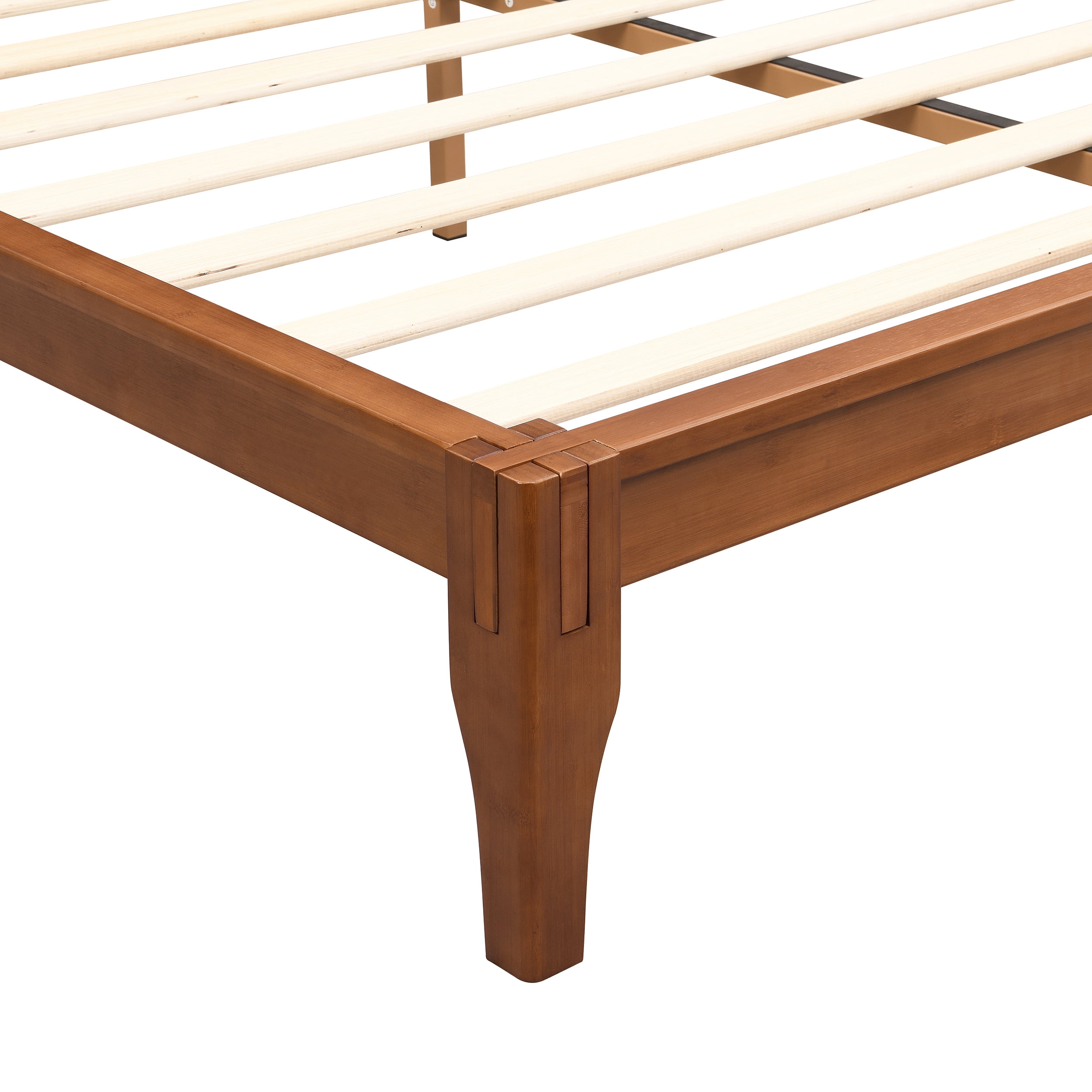 Euroco Mid-Century King Size Platform Bed, Bamboo Wood Bed for Bedroom, Brown