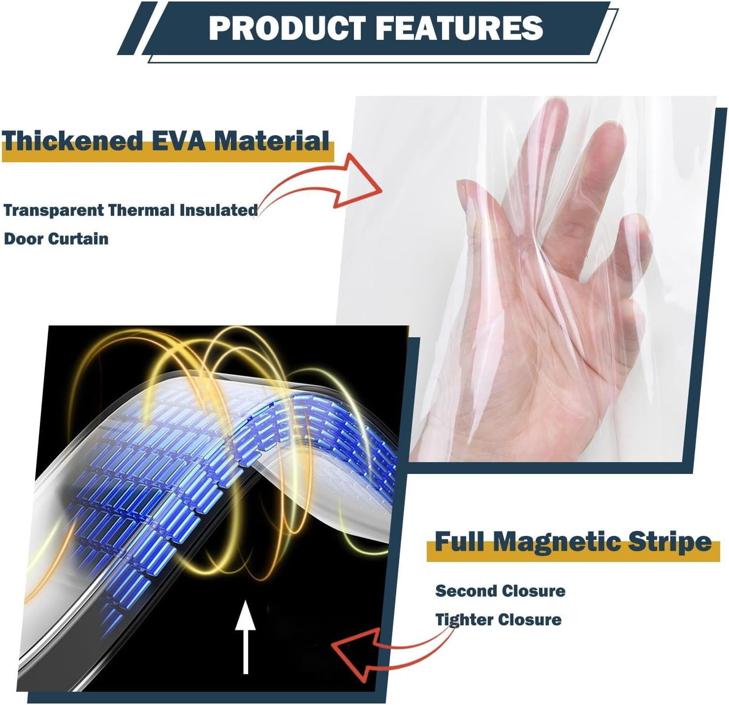 Magnetic Thermal Insulated Door Curtain Transparent Door Cover Self-Closing Keep No-drill Door Curtain for Home Use EVA Magnetic Door Curtain