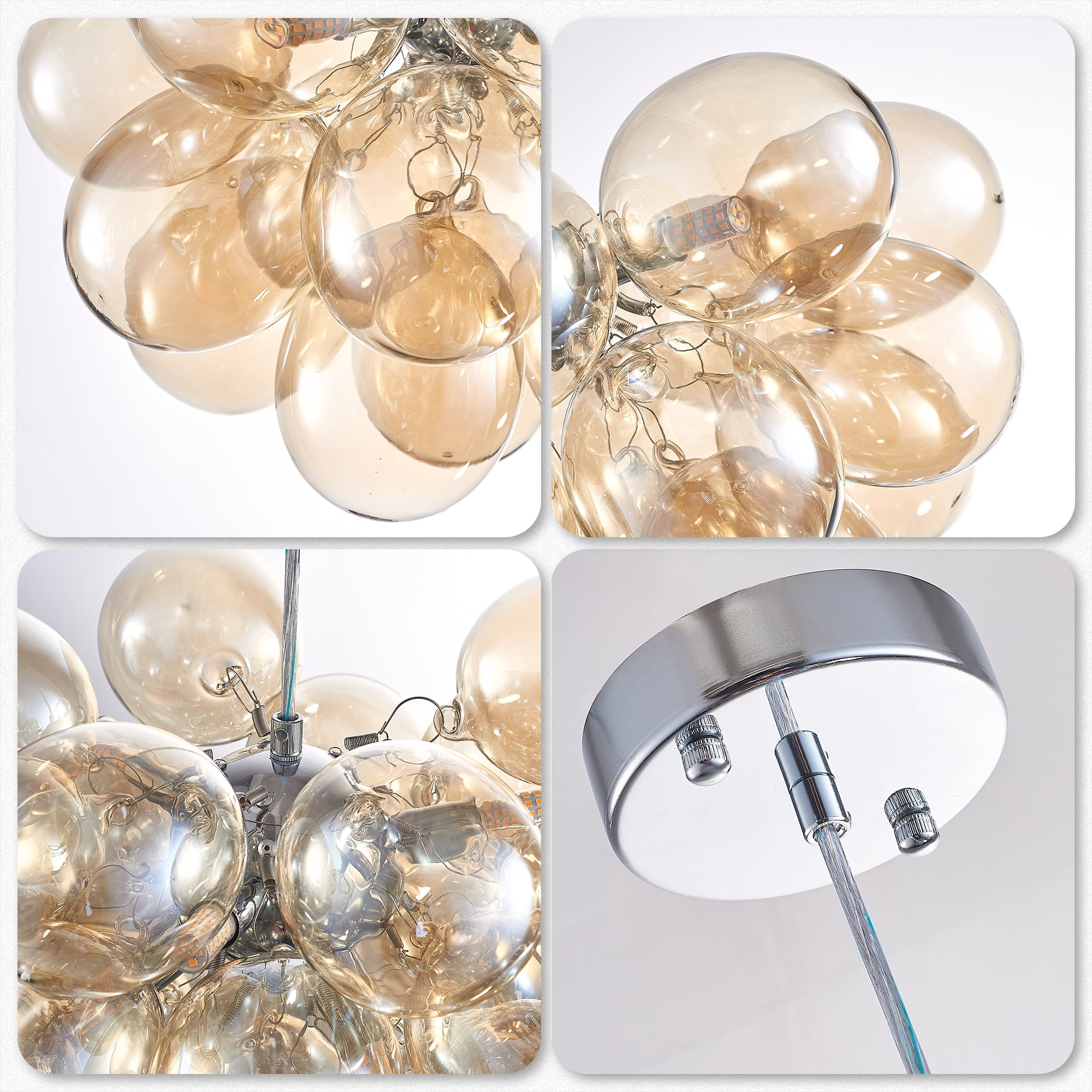 Longree Cognac Glass Bubble Ball Chandelier, Blown Glass Pendant Light Fixture for Children's Rooms, Bedrooms, Living Rooms - 40x35 inch