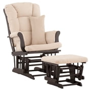 Storkcraft Tuscany Glider and Ottoman with Lumbar Pillow Black with Beige Cushions