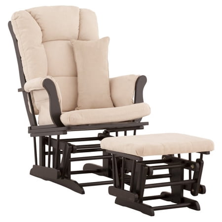 Storkcraft Tuscany Glider and Ottoman with Lumbar Pillow Black with Beige Cushions