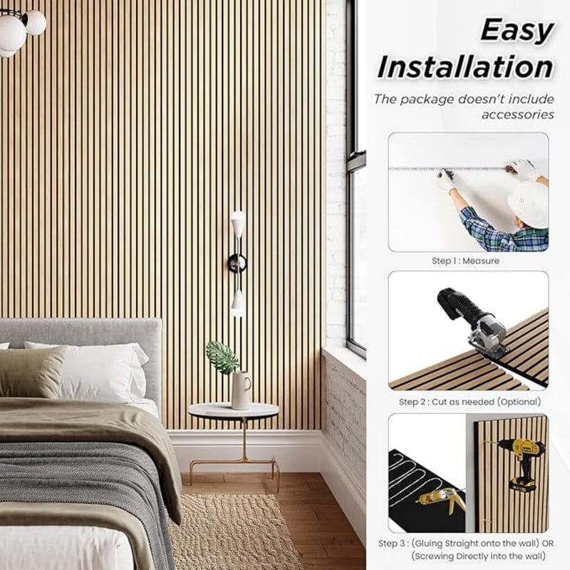 Easy4Home 94.5" x 23.62" Acoustic Wood Slat Wall Panels Soundproof Wooden Wall Panels 1 Pack, White Oak