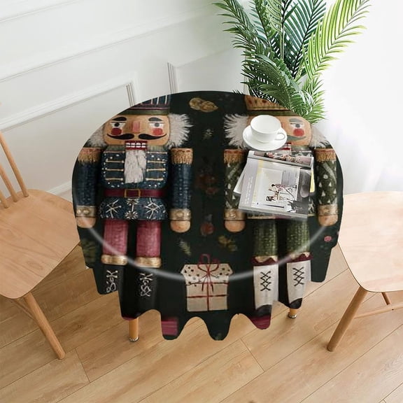 RKSupls 60 Inch Round Tablecloth, Nutcrackers Christmas Dark Premium Polyester Straight Edge Wrinkle Resistant Washable Table Cover for Party Home Dining Decor