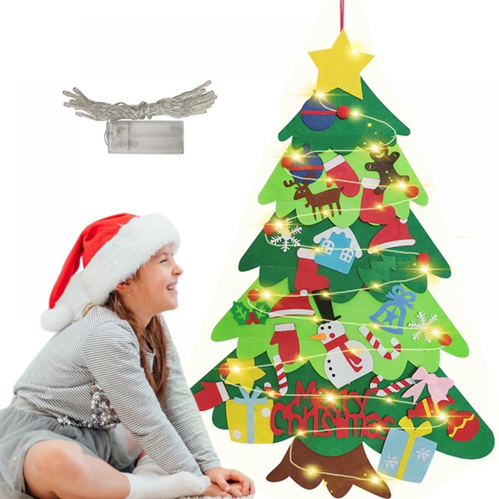 Kids DIY Felt Christmas Tree Set With Light Strings Wall Hanging ...