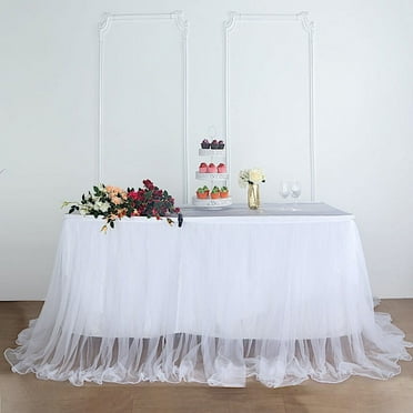 BalsaCircle 21 feet x 48" Table Skirt White Tulle Satin 2-Layer Linens Wedding Party Kitchen Dining Decorations