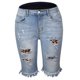 thumbnail image 5 of Pantalones cortos de verano de talle medio para mujer, pantalones cortos desgastados con cremallera y botones elásticos informales a la moda con bolsillos, 5 of 5
