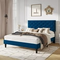 thumbnail image 4 of SHA CERLIN Queen Size Velvet Bed Frame with Adjustable Headboard, Diamond Button Tufted, Rivet Decor, No Box Spring Needed, Blue, 4 of 8