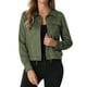 thumbnail image 1 of CHAQUETA DE MOTO DE SUEDE SINTÉTICO PARA MUJERES INSPIRE CHIC, CON BOTONES Y COLLAR, CORTA, EN VERDE EJÉRCITO, OTOÑO INVIERNO, TALLA XS, 1 of 6