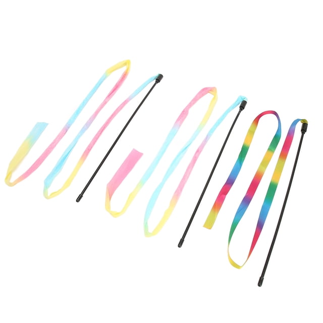 Ribbon Cat Wand, Boredom Relief Interactive Cat String Stick Colorful 3pcs For Indoor For Kitten