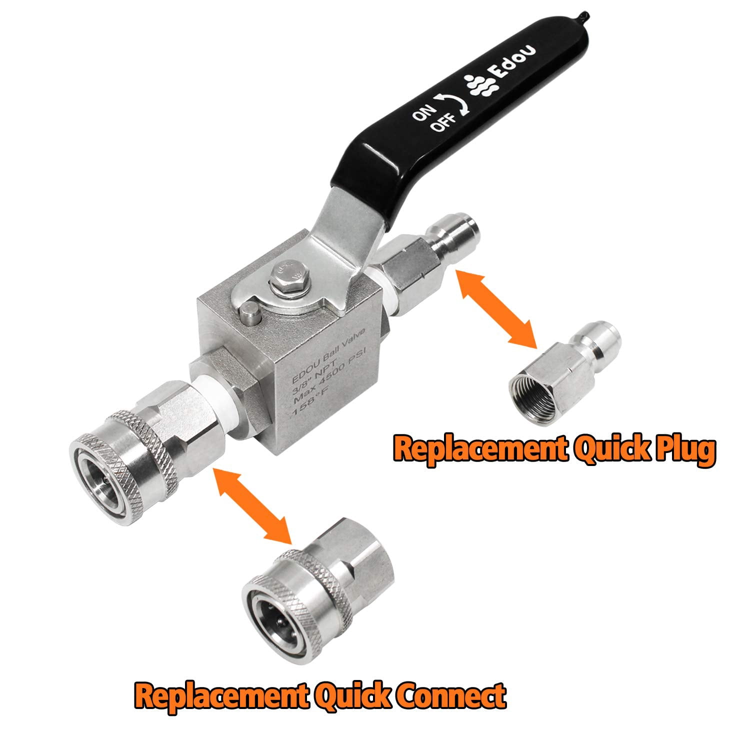 EDOU DIRECT Ball Valve for High Pressure Washer Hose Kit | 3/8" Male Plug X 3/8" Female Quick Connect | 4,500 PSI Max Working Pressure | Includes replacement Quick Connect and Teflon Tape