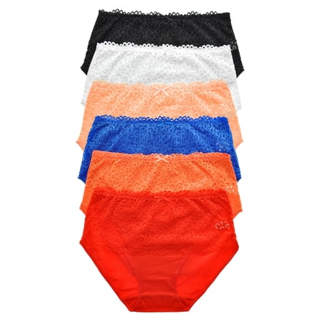 Angelina Cotton Mid-Rise Briefs with Floral Lace Front (6-Pack)