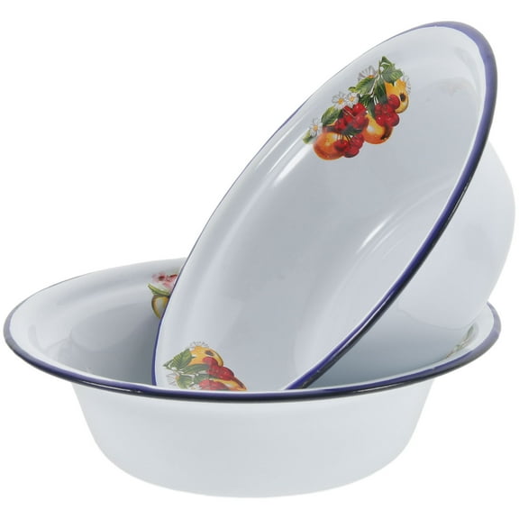 DEEPCRAFF 2Pcs Retro Enameled Bowl White Premium Enamel Kitchen Basin for Mixing Washing and Dough Making