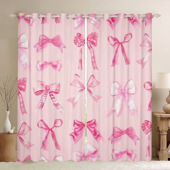 Manfei Chic Pink Bow Curtains and Drapes (42x63), Kawaii Ribbon Curtains Pack of 2, Princess Bowknot Black Out Curtains, Super Cozy Room Decor