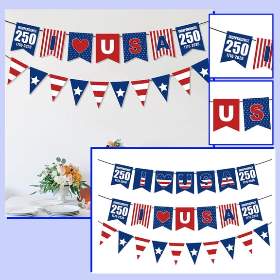 Anniversary Decorations, 250Th Anniversary, Red and White Party Decorations, Star Banner, 8X8 in Pennant, Blue and White Decor, Independence Day, Hanging Decorations, 1 Pc