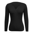thumbnail image 3 of Htigea Fall Sweater for Women Notch V Neck Pullover Slim Fit Long Sleeve Winter Base Layer Shirts Solid Soft Cozy Tops Black S, 3 of 4