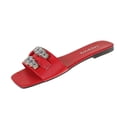 thumbnail image 2 of absuyy Womens Slide Sandals Square Toe Flat with Rhinestone Straps, Casual Glam Sliders Lightweight Comfortable Everyday Walking Shoes Red,Size 6.5, 2 of 9