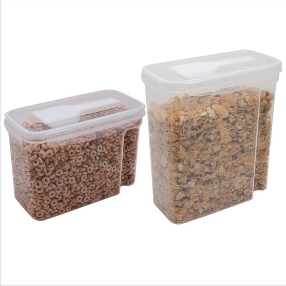 Kitchen Details 2 Pack Medium and Large Size Plastic Airtight Cereal Container with Scooper