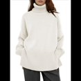 thumbnail image 1 of Suéter de Punto Holgado e Informal con Aberturas para Mujer, de Color Liso, con Cuello Alto, para Otoño e Invierno. M, 1 of 10