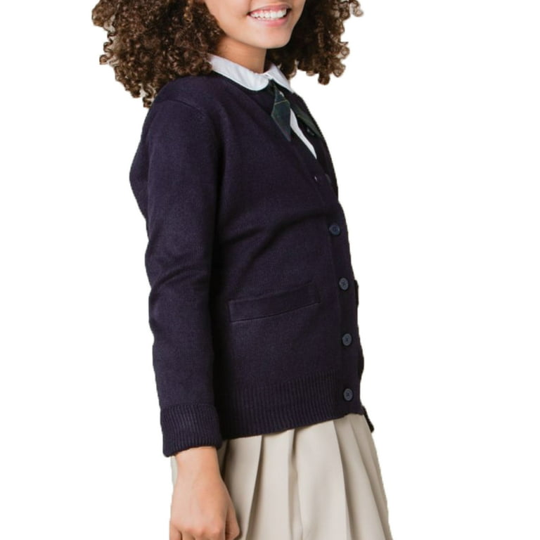 French Toast Navy Girls Anti Pill Crew Neck Cardigan Sweater