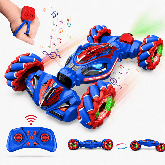 MEHOOM Remote Control Car for Kids Ages 3-12, 2.4GHz RC Stunt Car with Gesture Sensing, 360° Rotating Fast RC Car, LED Lights, Sounds & Mist Spray