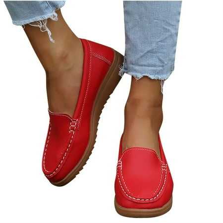 Christmas Gifts Clearance! SHENGXINY Spring Ladies Leather Handmade Shoes Women Hook &Loop Flat Shoes Women 2022 Autumn Soft Loafers Flats