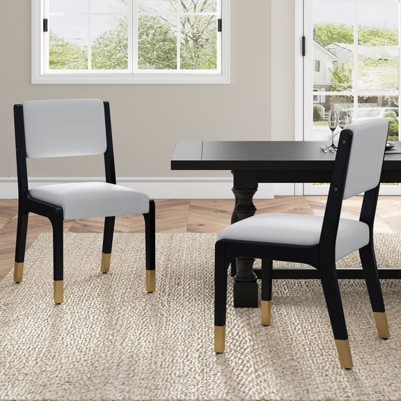 Gearwell Upholstered Dining Chairs, Set of 2 Black PU Leather Kitchen Side Chairs Accent Chairs with Padded Seat and Solid Wood Legs for Dining Room