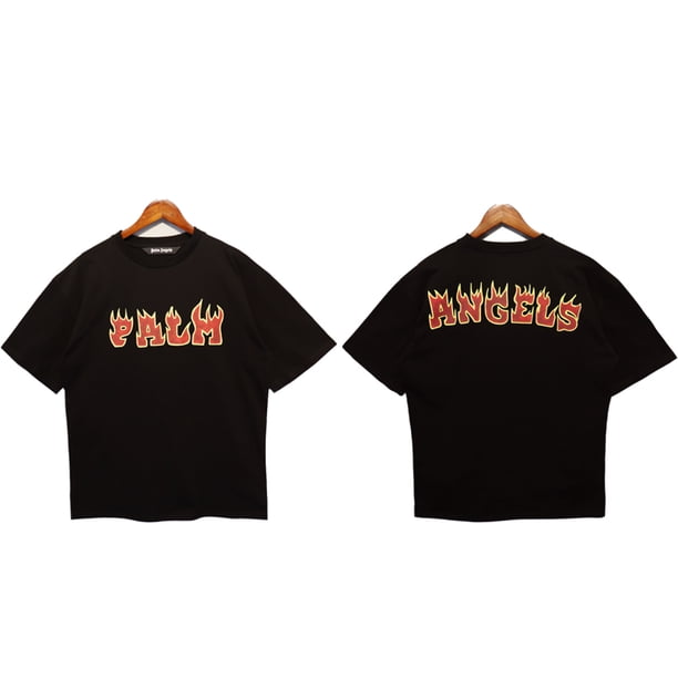 Camiseta De Manga Corta Con Estampado De Letras De Palm Flame Angels Moda Europea Y Americana Casual Cuello Redondo