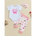 thumbnail image 2 of FEORJGP Infant Baby Boys Girls Summer Western Outfits 0 3M 6M 12M Toddler Short Sleeves Rompers Cow Print Jumpsuits and Elastic Pants Headband/Beaniesashion Cute 3 Piece Casual Set for Daily, 2 of 9