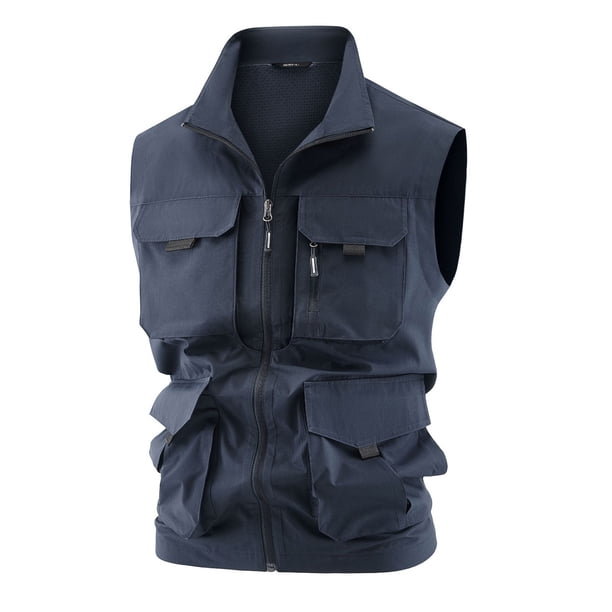 Chaleco deportivo de color liso para hombre: prenda de trabajo ligera sin mangas con bolsillos, estilo informal para todas las estaciones
