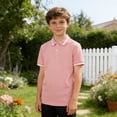 thumbnail image 2 of Byoo Little Boys Basic Polo Shirt Sporty Solid Color Short Sleeve Button Pullover Top Breathable School T Shirt， Pink, 2 of 5