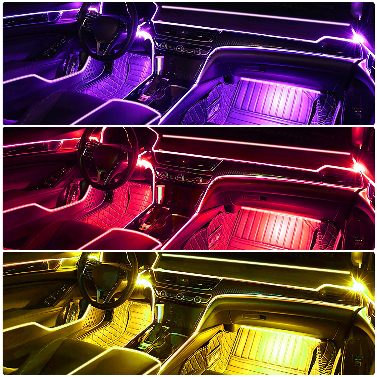 Interior Car LED Strip Lights with Wireless APP and Remote Control, RGB 5 in 1 Ambient Lighting Kits with 236 inches Fiber Optic, 16 Million Colors Car Neon Lights, Sync to Music