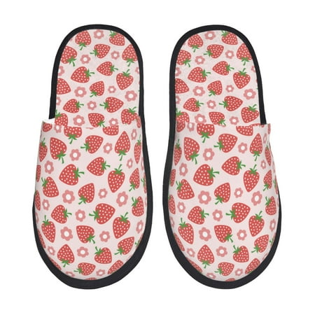 Balery Strawberry Flower Slient Indoor Furry Fleece Comfort House Shoes Soft Non-Slip Home Shoes Cotton slippers House Slippers-- Medium