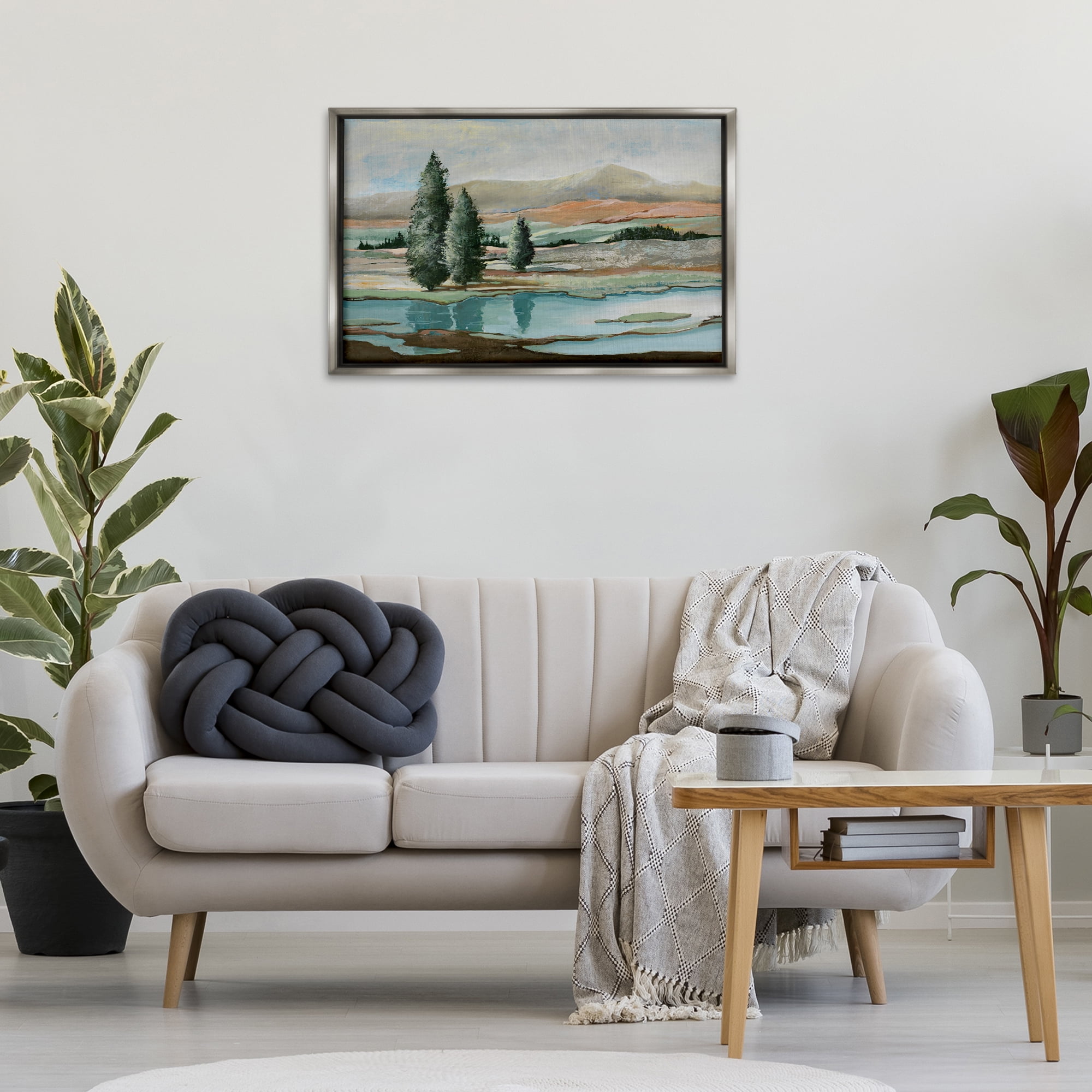 Stupell Industries Natural Creek Landscape Landscape & Nature Painting Gray Floater Framed Canvas Art Print Wall Art, 31 x 21