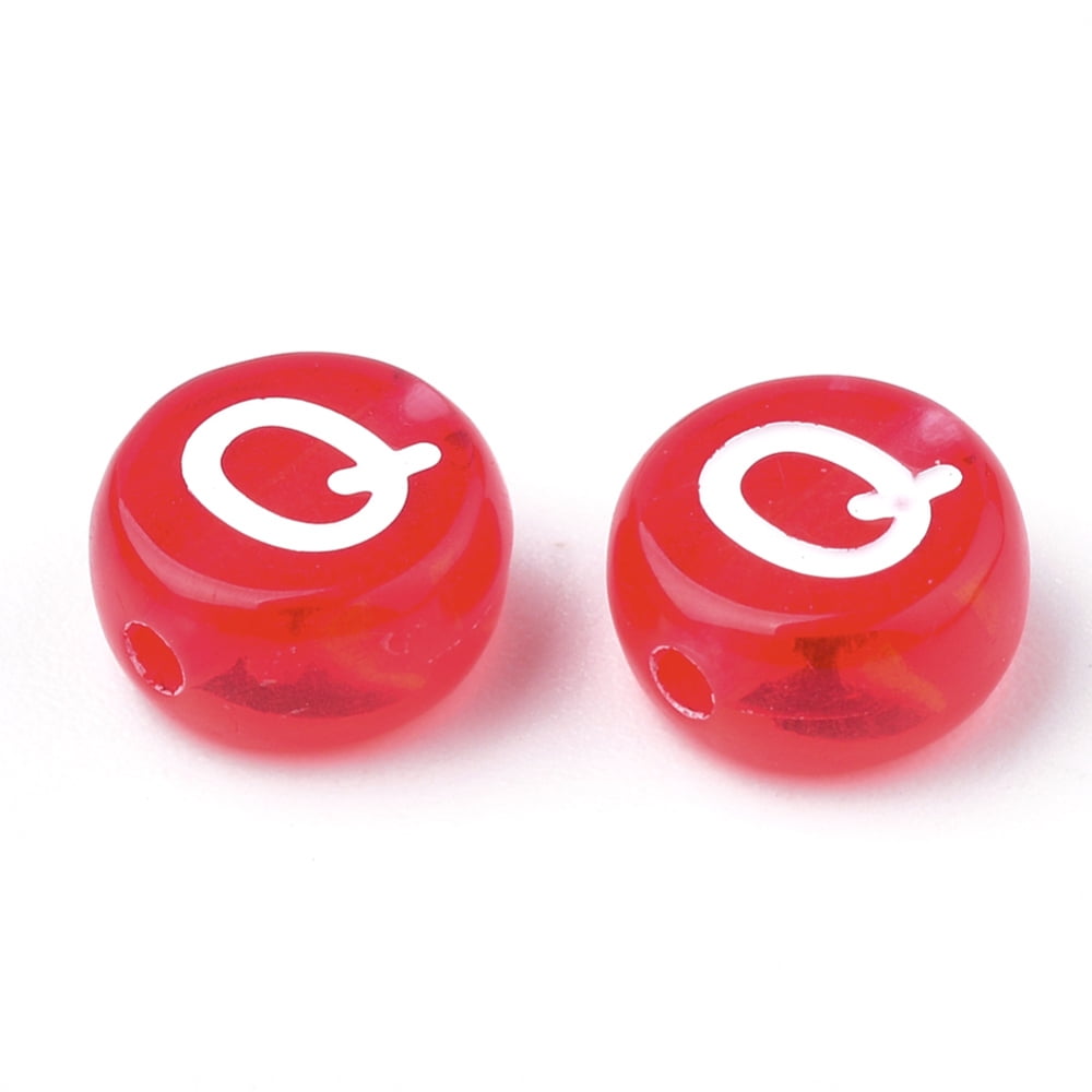 Transparent Acrylic Beads Horizontal Hole Mixed Letters Flat Round Red 7x4mm Hole: 1.5mm about 3700pcs/500g