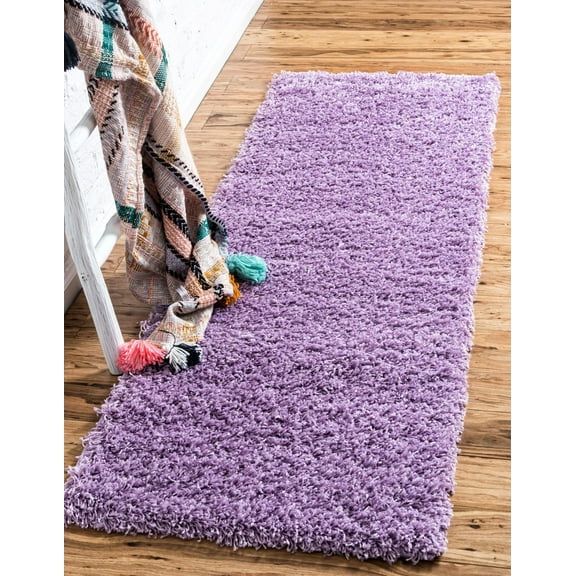 Rugs.com Solid Shag Collection Rug – 13 Ft Runner Lilac Shag Rug Perfect For Hallways, Entryways