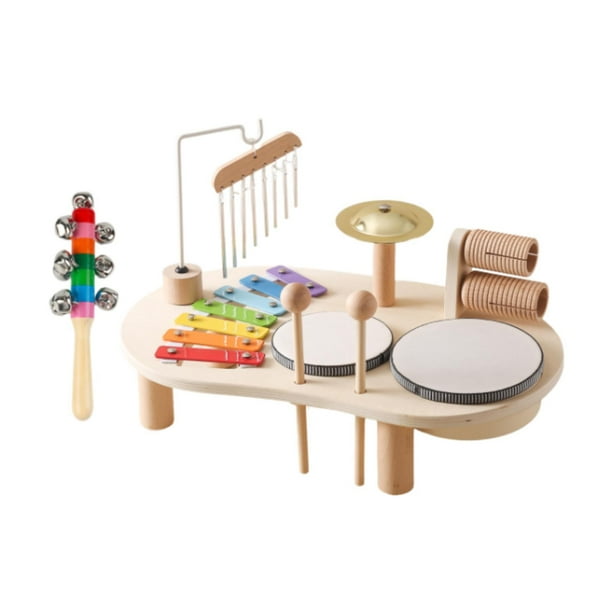 Juego de batería de xilófono, juguete de aprendizaje musical Montessori, campanas de mano de madera de colores, percusión para niños de 3, 4, 5 y 6