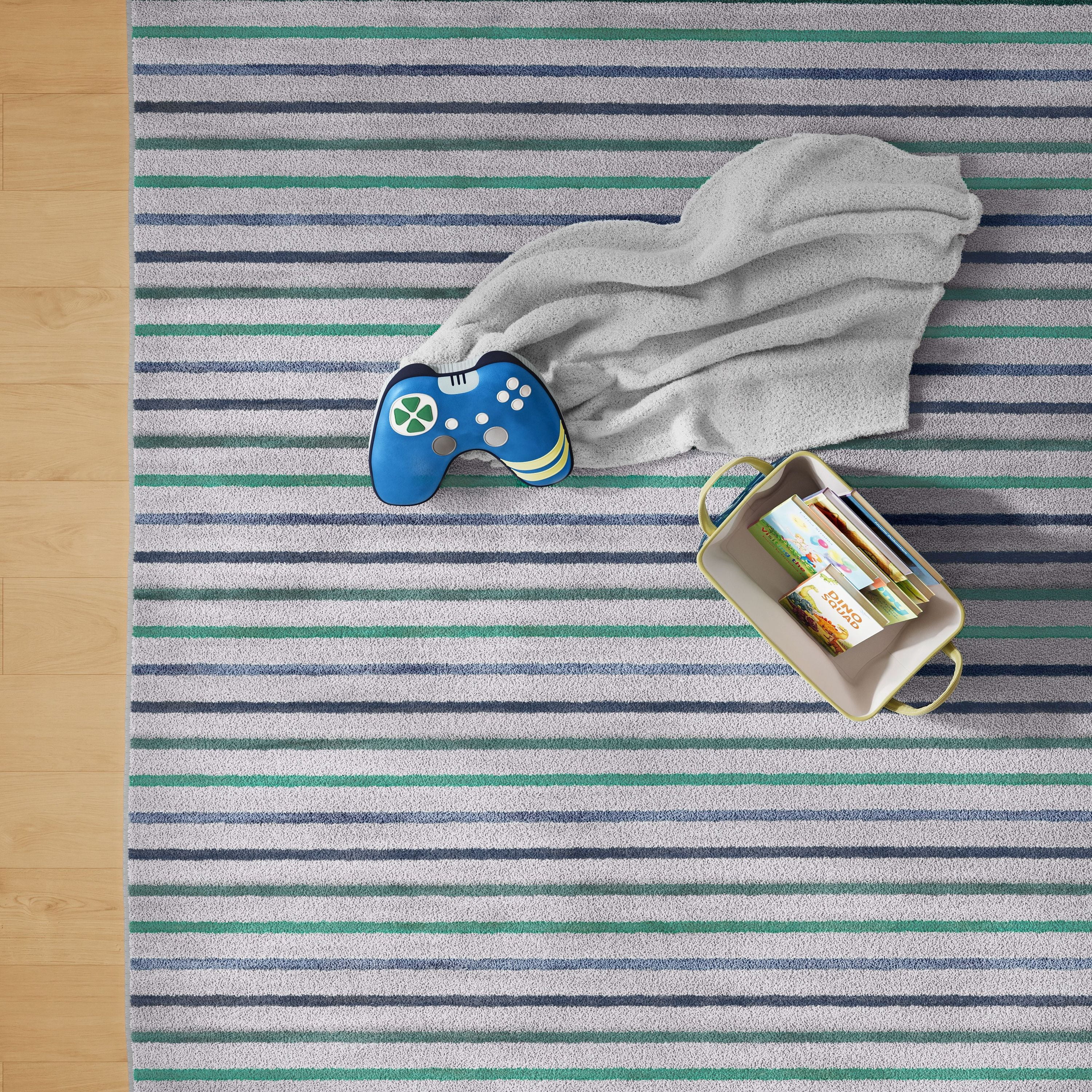 Mainstays Kids Tufted Blue and Green Stripe Area Rug, 8' x 10'
