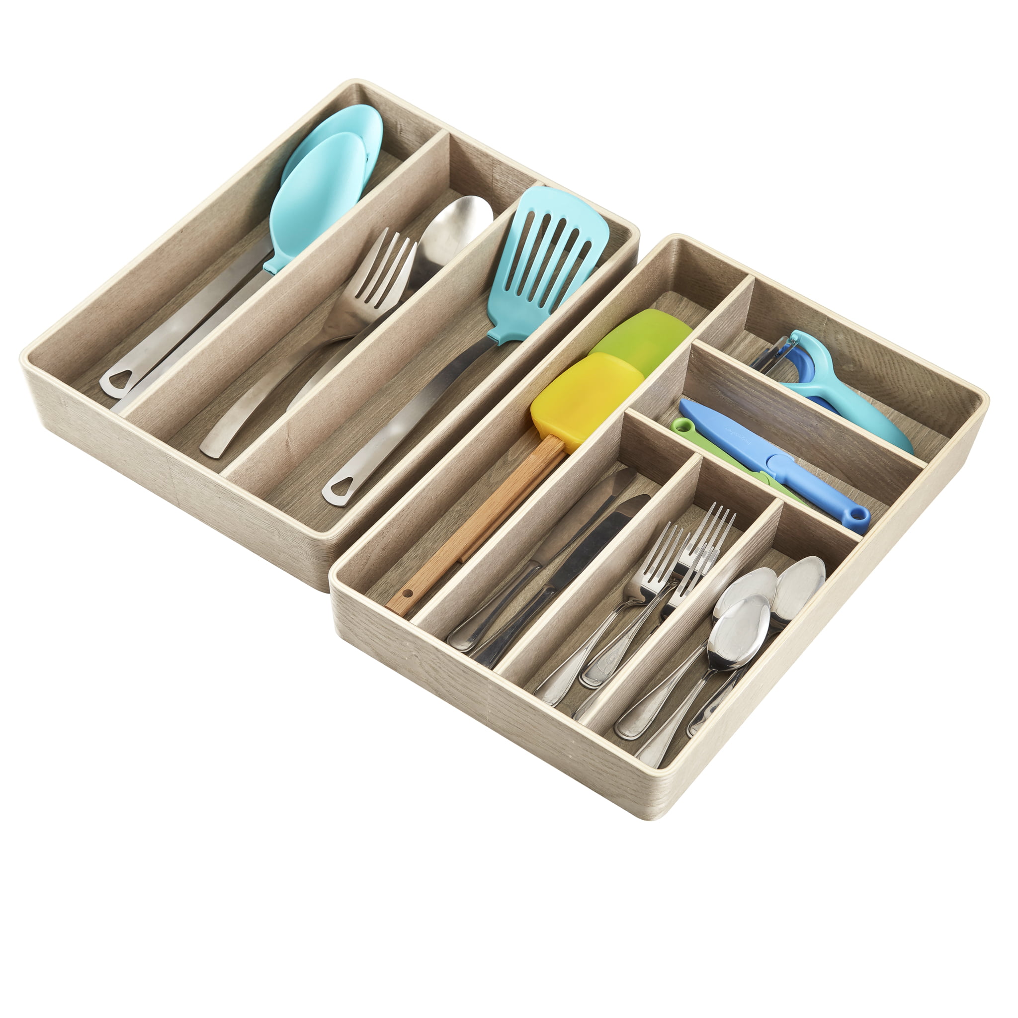 Gray Seville Classics 2-Piece Bentwood Kitchenware Box Utensil & Kitchen Tool Holder Drawer Tray Storage Organizer Compartment