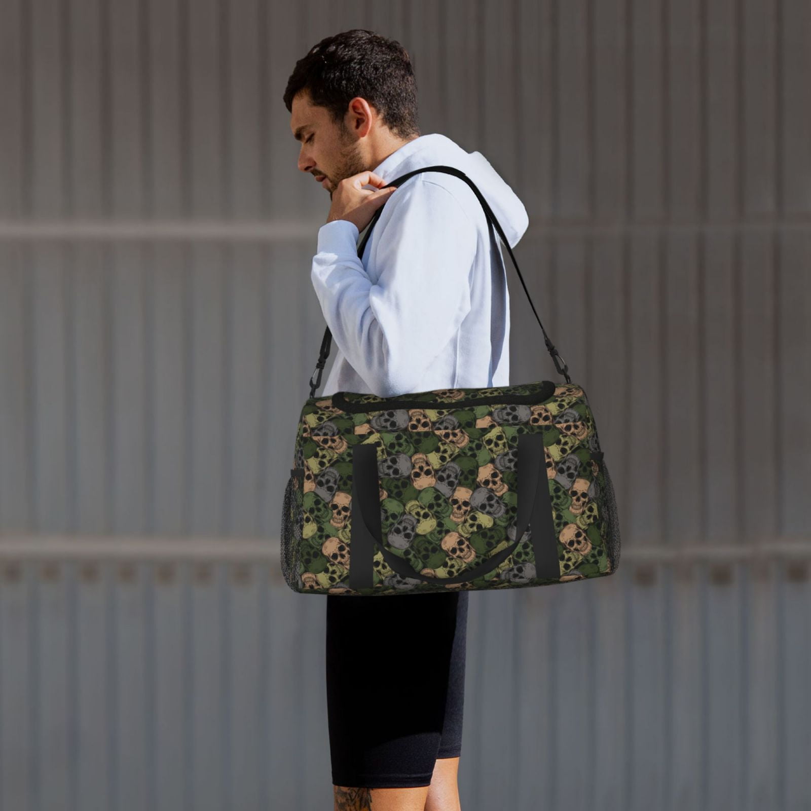 Defioc Camouflage Skulls Print Hand Travel Bag - Foldable Travel Duffel Bags for Men Women -Sport Gym Bag - Overnight Travel Duffel Bag - Adjustable Shoulder Strap