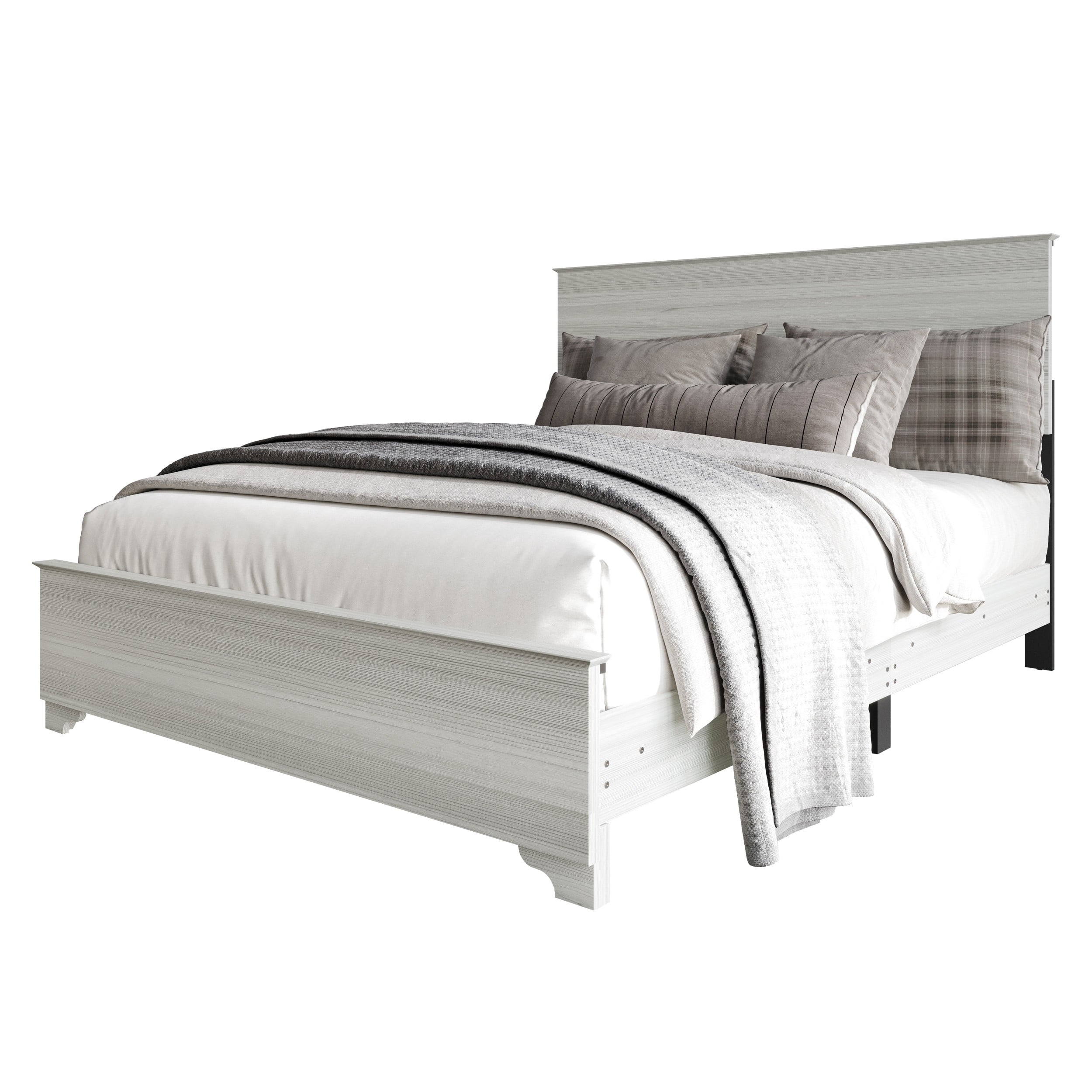 Home Design Harley King Panel Bed Frame With Wood Headboard & Footboard, Require Box Spring, Light Gray, Easy Assembly