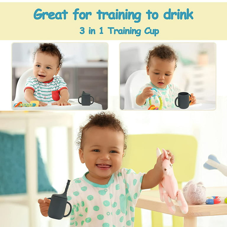 Toddler Cup Silicone Training Cups Learner Straw Cup Set with Removable Handle, Pacifier and Lid Splash Resistant Sippy Cup with 2 Ways for Infants