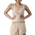 thumbnail image 2 of Pyhlmscde Two Piece Outfits for Women 2025 V Neck Vest And Shorts Loose Casual Two Pieces Set, Summer Rompers for Women 2025, 2Piece Set Outfit for Women Summer, Piece Sets Summer Dressy, 2 of 6