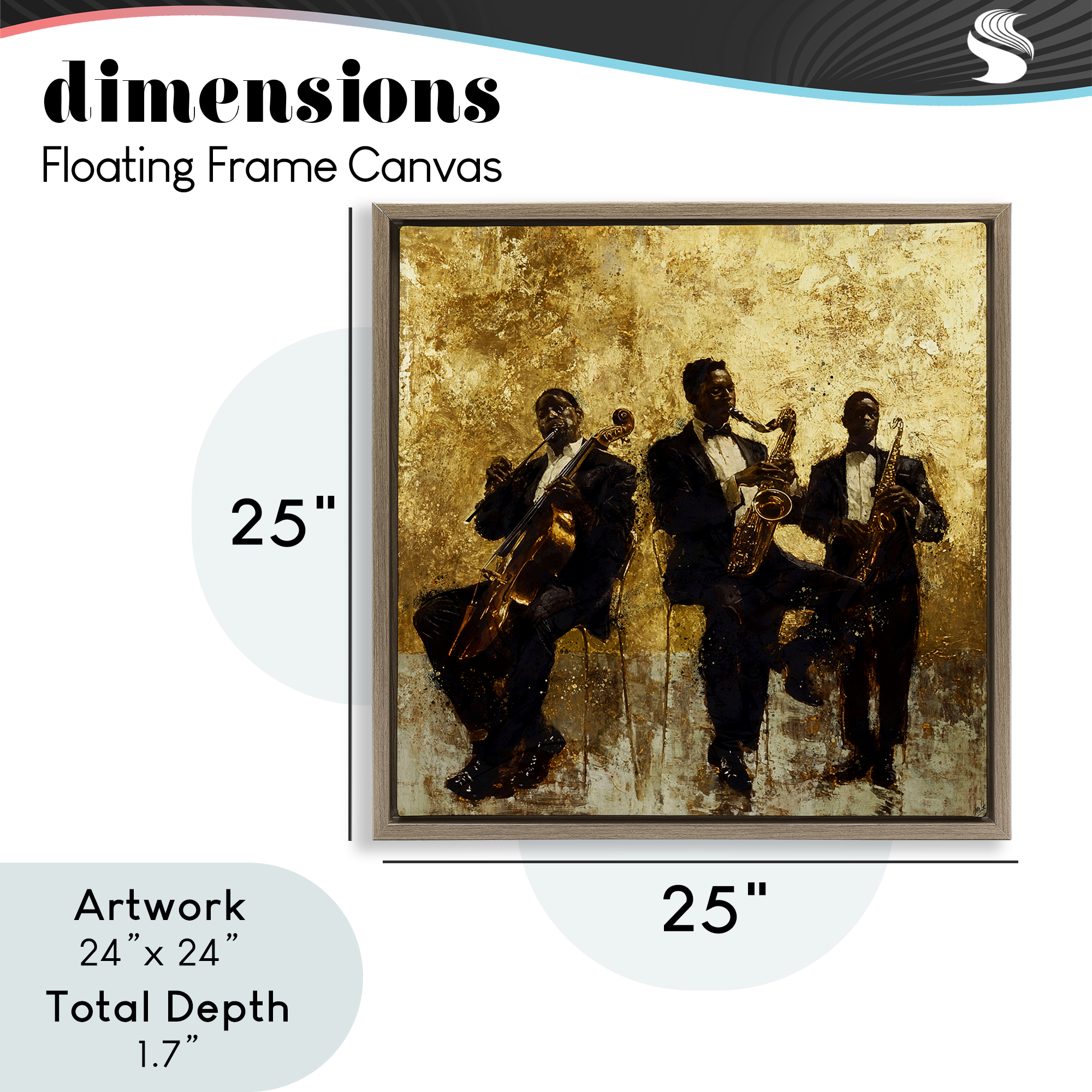 Golden Era Musicians Abstraction Brown Framed Floater Canvas Wall Art, design by Marta Wiley