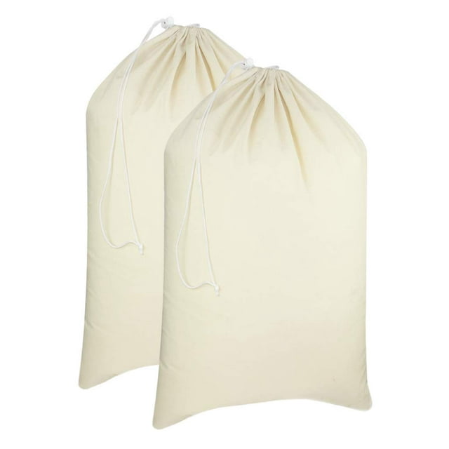 COTTON CRAFT Bolsas de lavandería extragrandes - Paquete de 2 bolsas de lavandería lavables con cierre de cordón de lona de algodón resistente y duradero - Cesta de viaje para dormitorio universitario