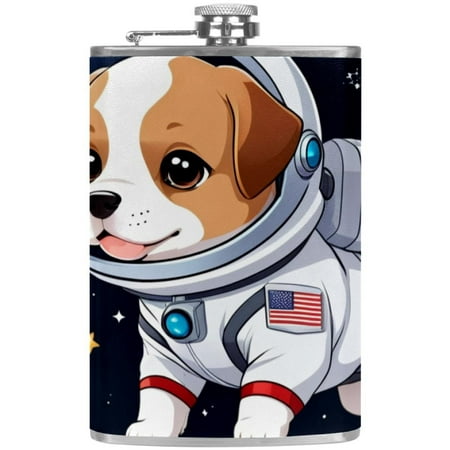 

josid Dog Pattern 3.6x6in Stainless Steel Small Flask Leak-Proof Stainless Steel Construction Wrapped in Premium Two-Layer Leather Nano-Printed Design 227ml Capacity