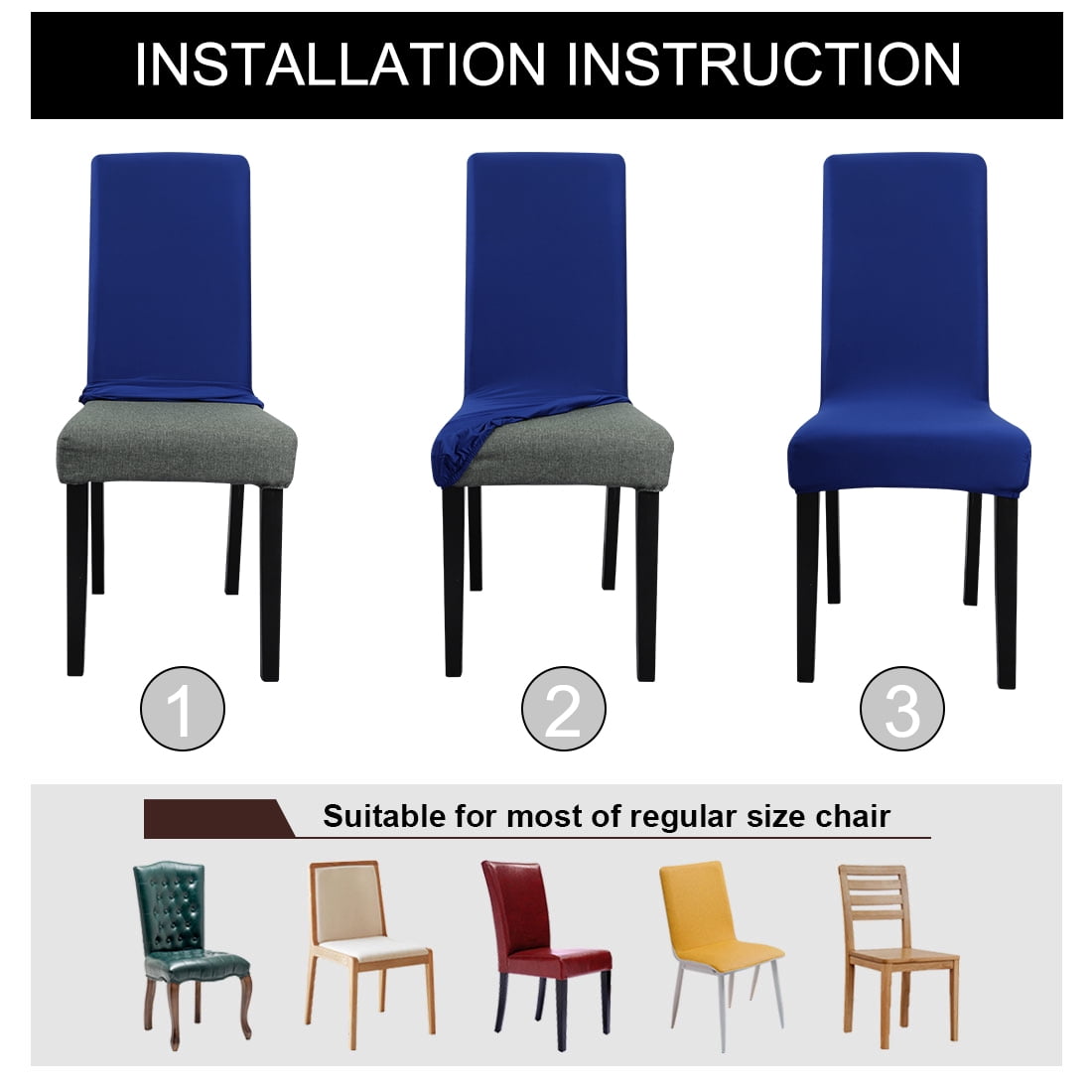 Unique Bargains 4-Pack Solid Dinning Room Chair Cover Stretch Removable Chair Slipcovers Royal Blue