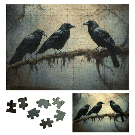 Patifu Wooden Jigsaw Puzzle Crows Dark Art - Premium Eco-Friendly Wood Family Friends Gift 300 PCS