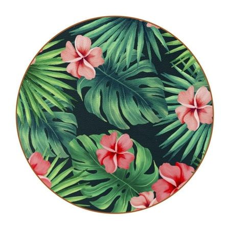 

OWNTA Tropical Green Pattern Premium Microfiber Leather Round Coasters (6PCS) - 11x11 cm/4.3x4.3 in - Durable & Stylish Cup Mat Set