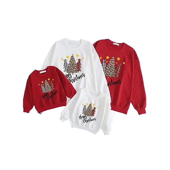 Matching Family Merry Christmas Shirts Tops Sweatshirts Women Men Boy Girl Long Sleeve Xmas Tree Print Pullover Blouses